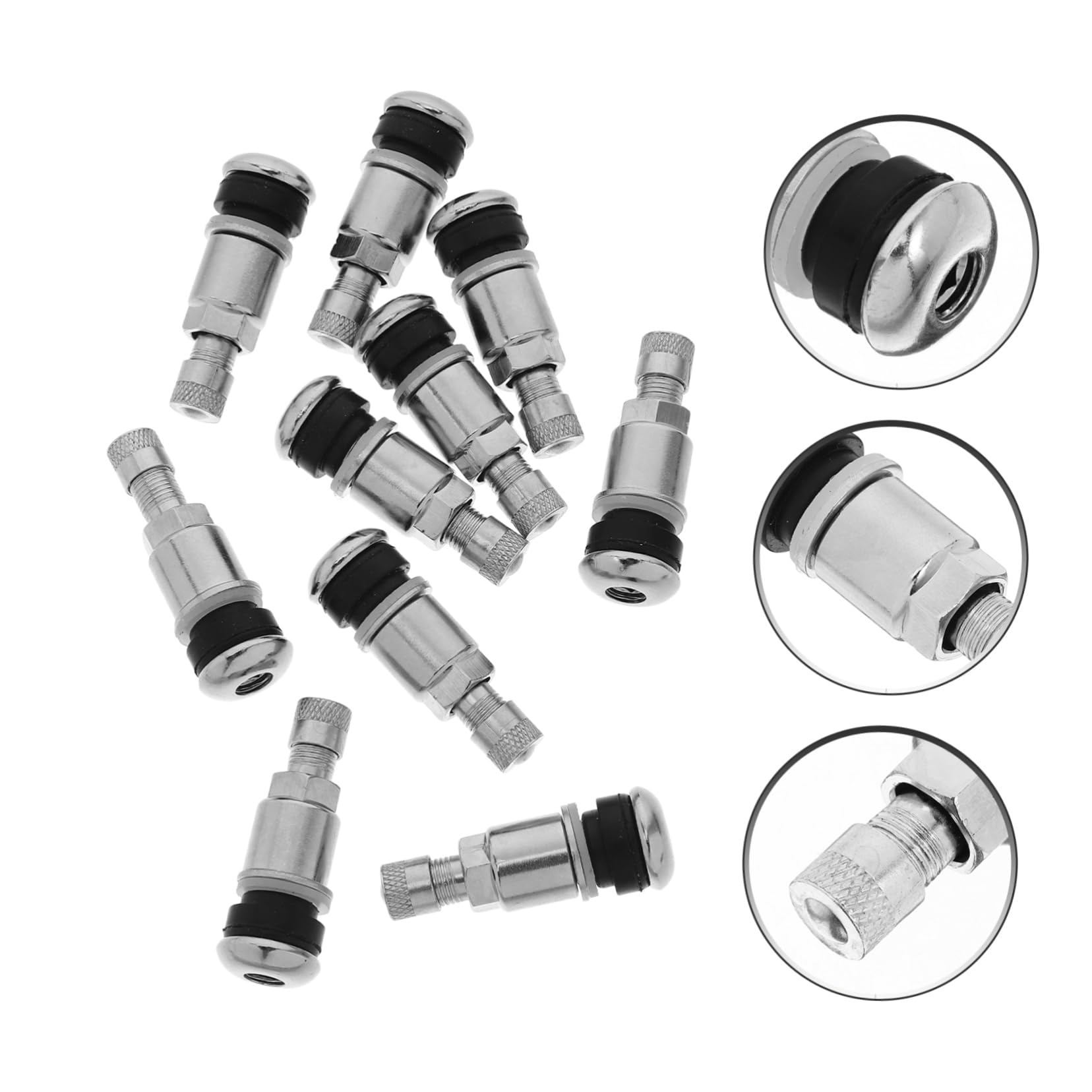 Tiges de Valve de Pneu sans Fuite d'air Résistant à l'usure 10pcs en Acier 45 Couleur Argenté pour Voiture et Camion