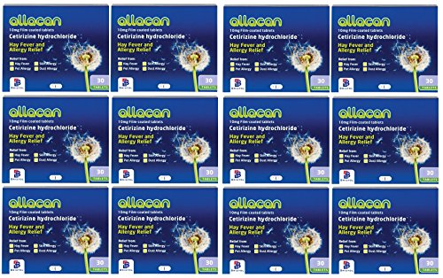 12 Months Supply Allacan Cetirizine Hayfever and Allergy Tablets 30 x 12 (30 x 2 in each box)