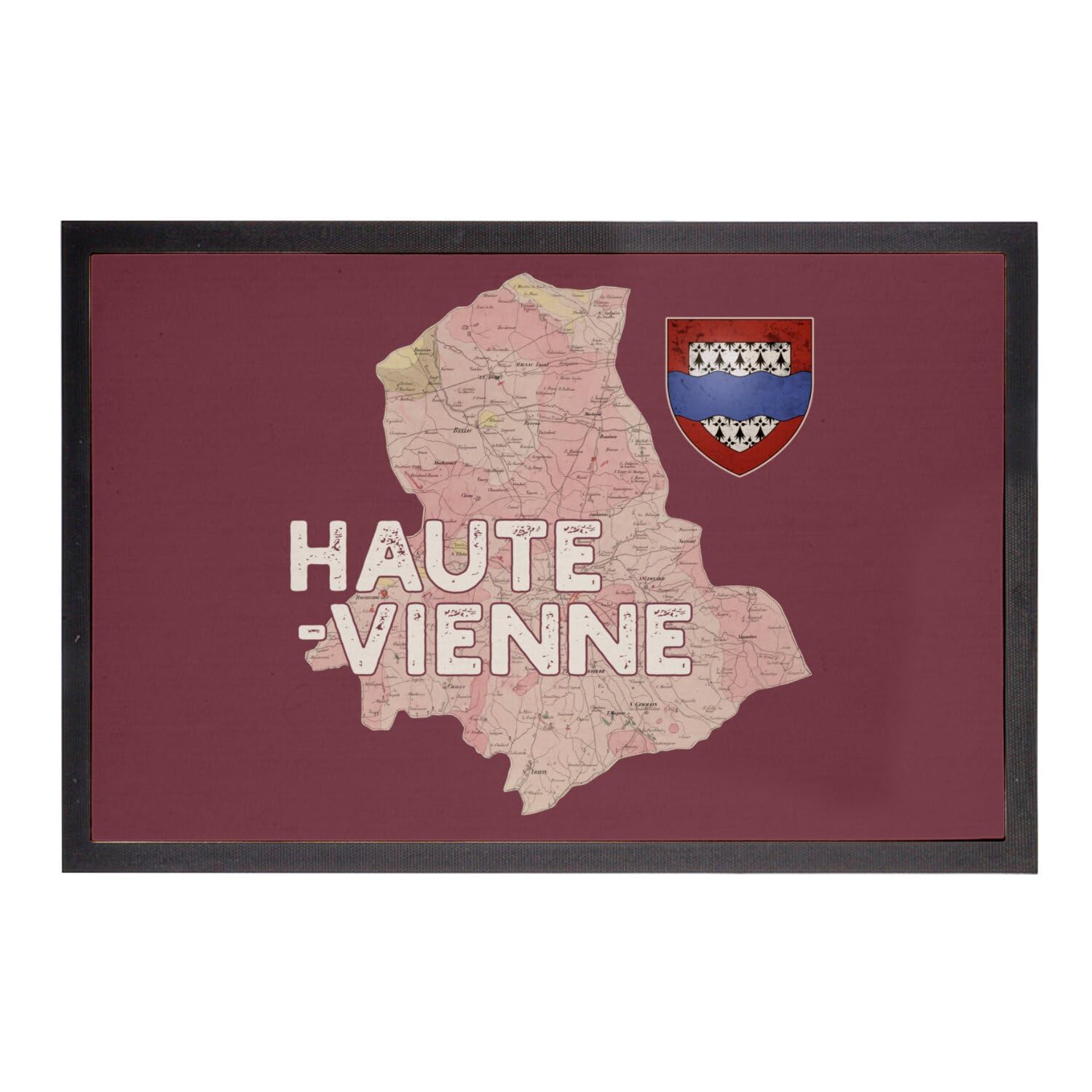 Paillasson souvenir Haute Vienne 87 tapis rouge Limoges carte ancienne de mon enfance