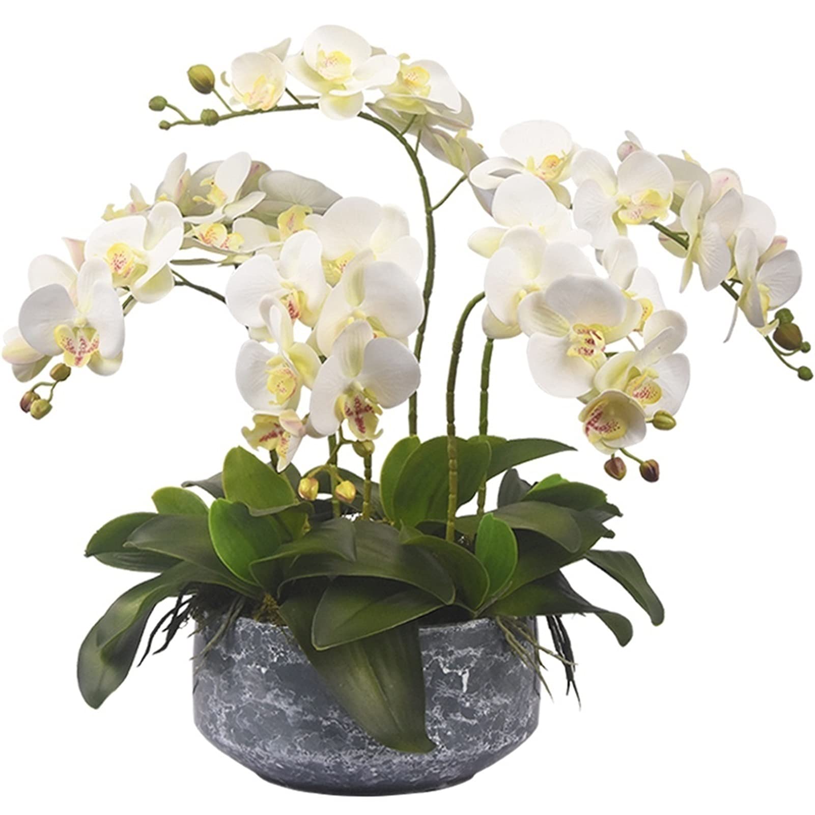 Orchidée Artificielle Avec Vase Blanc LESING - 2 Branches, 14 Fleurs, Décoration Maison Sans Entretien