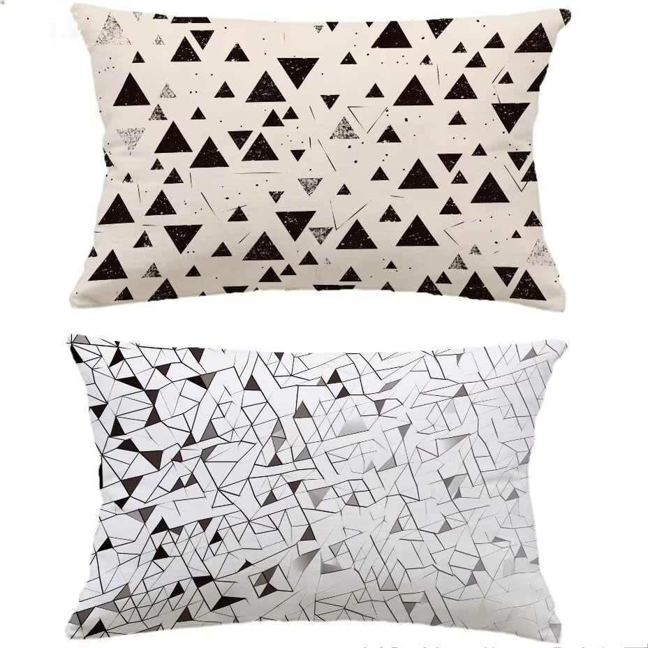Coussin extérieur imperméable 40x80 géométrique noir et blanc résistant - 2