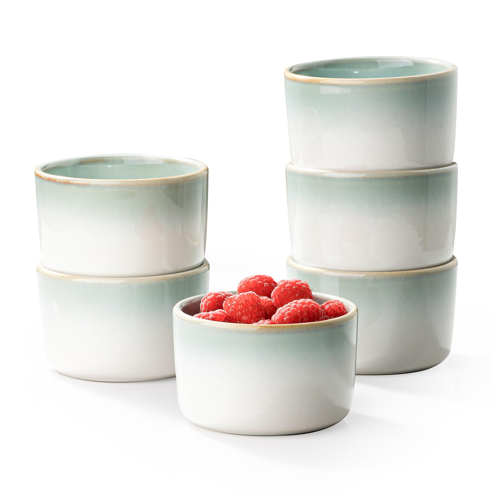 UNICASA Lot de 6 caissettes à soufflé en porcelaine pour crème brûlée, 240 ml, pour four et micro-ondes - Bleu