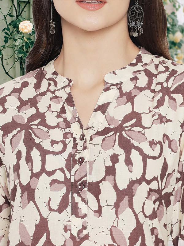 Image of Pinkmint Women Cotton Kurti ll Stright Printed Collared V Neck Kurta ll Stylish Regular Fit Kurti's (Pack of 01)
