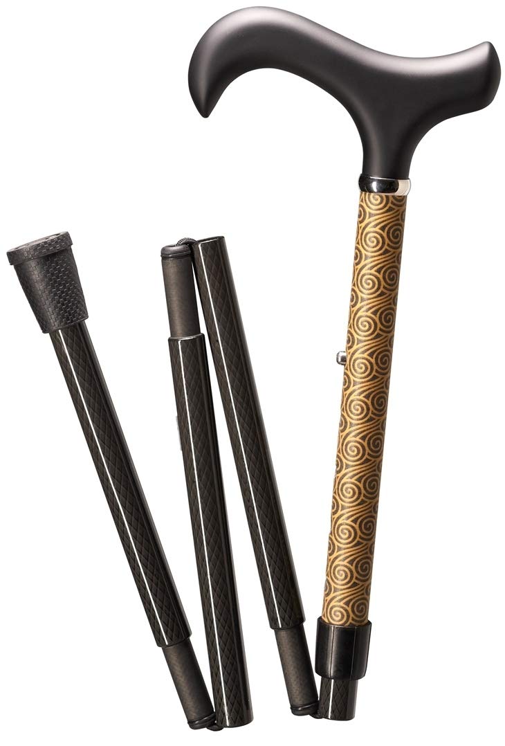 Bastón de carbono fino y plegable, color dorado, 4 posiciones, tamaño regulable en 5 alturas, de 85 a 95 cm, soporta hasta 100 kg