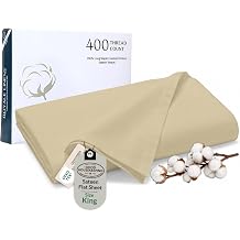 Royale Linen 400 Thread Count 100% American Grown Cotton Flat Sheet - Cooling Sheets - King Sheets - Luxury Sateen Weave - King Flat Sheet Sold Separately - Sand Flat Sheet Only King, Moroccan Sand