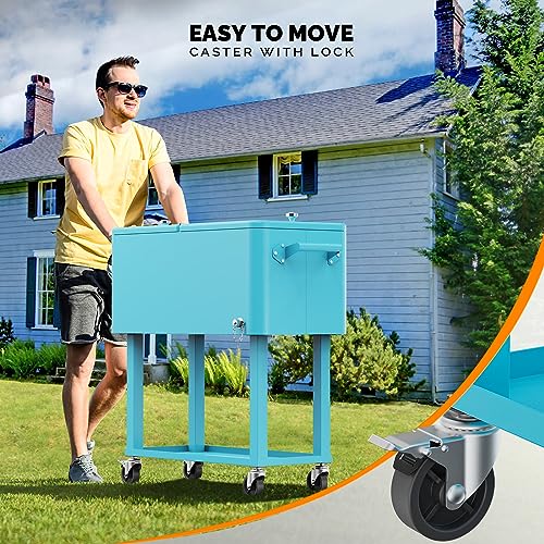 Image of VINGLI Rolling Ice Chest, Portable Patio Party Bar Drink Cooler Cart, with Shelf, Beverage Pool with Bottle Opener