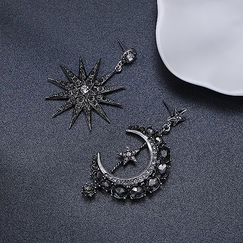 Ailuor Crystal Moon Star Dangle Hoop Earrings, Silver Plated With Rhinestone Moon Star And Sun Drop Stud Earrings Boho Earrings Retro Punk Jewelry For Women Girls (Black) #TOP2