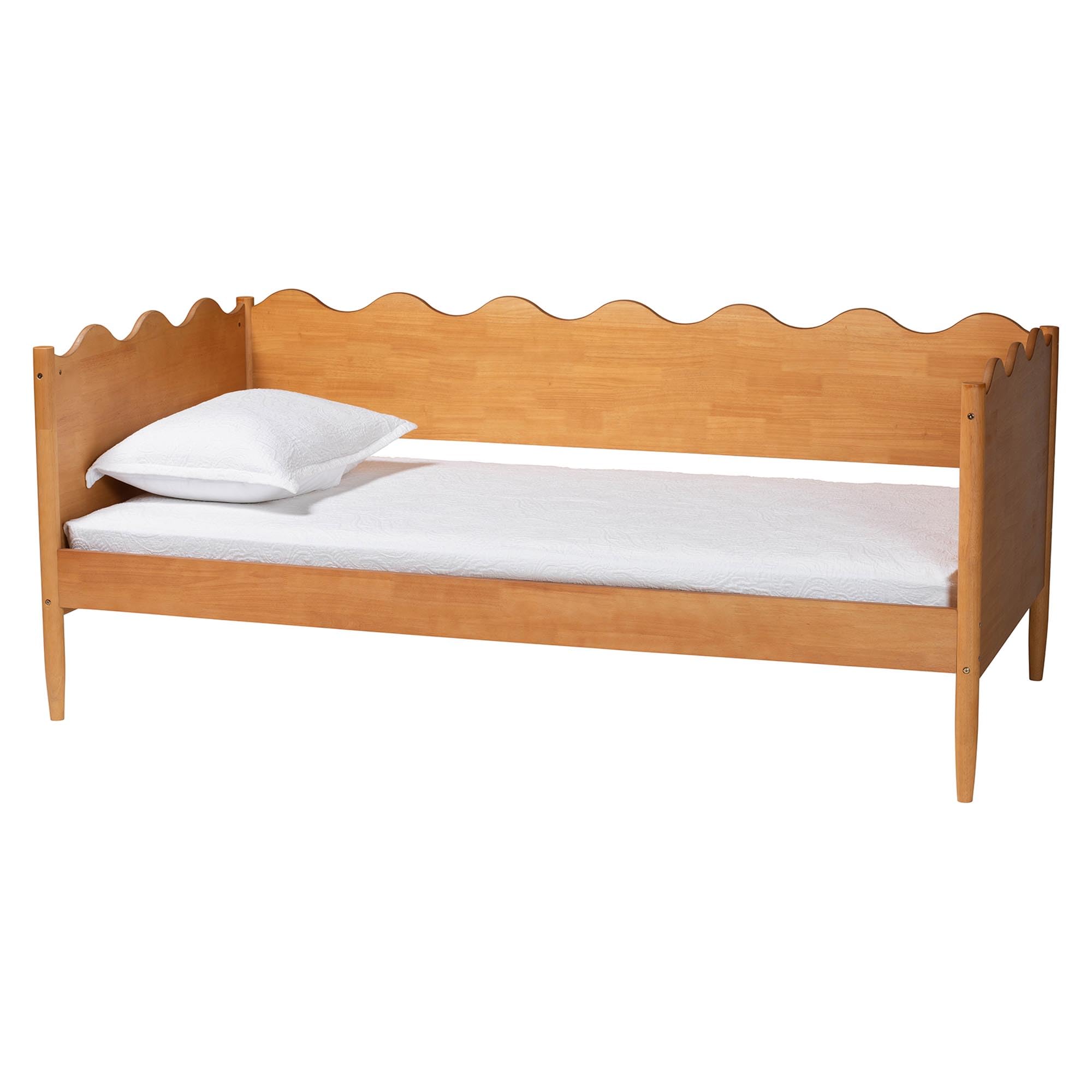 Baxton Studio Malaya Wood Daybed with Scalloped Edges, Full, Oak Brown