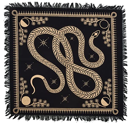ANJANIYA Toile d'autel - Cartes de tarot - Nappe carrée noire et dorée - Alter païen - Tapis de jeu spirituel céleste avec franges (Yessele sauvage, 45,7 x 45,7 cm) Cover