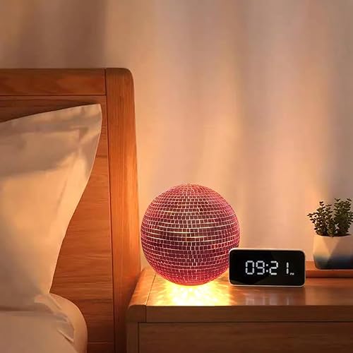 Miniatura 4 de Bola de discoteca rosa con luces, espejo de discoteca de 6 pulgadas, forma de bola rosa reflectante, decoración de arte para el hogar, adornos de