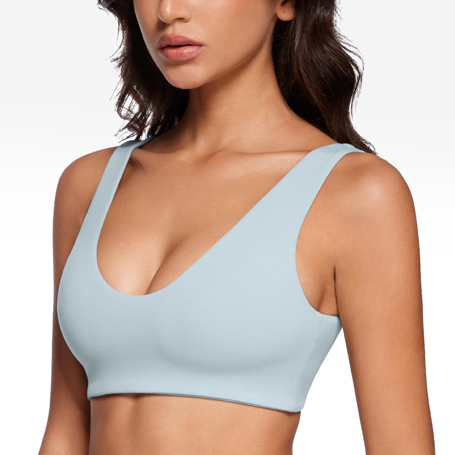 Womens U-Neck Sports Bra Padded U Back Medium Impact Fitness Yoga Bar Workout Crop Top with Built in Bra - Image 2