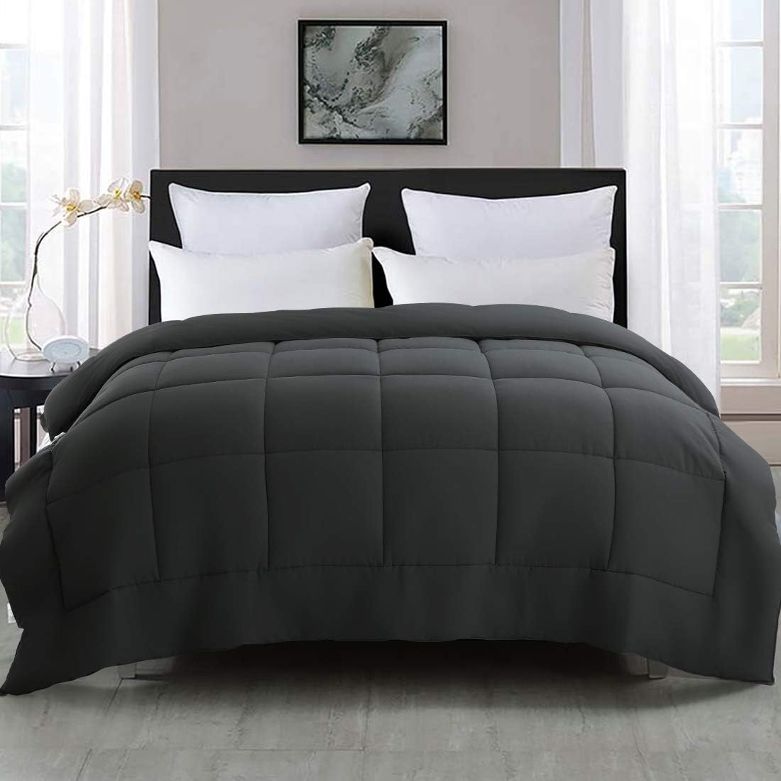 COSYJOY All-Season King Size Soft Down Alternative Quilted Comforter Grey Down Alternative Comforter Hotel Collection Reversible Duvet Insert with Corner Tabs,Warm Fluffy
