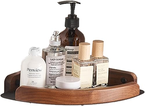 LARRO Estante de ducha de madera para baño, para montaje en la pared, con adhesivo para esquina de almacenamiento sin taladrar para inodoro de