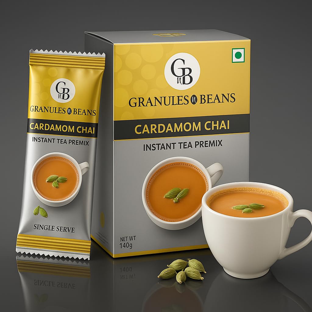 Cardamom Chai | Instant Tea Premix | Authentic Elaichi Chai | Easy to Prepare | Goodness of Cardamom | Relieves Indigestion & Bloating | 10 Sachets x 14g (140g Total)
