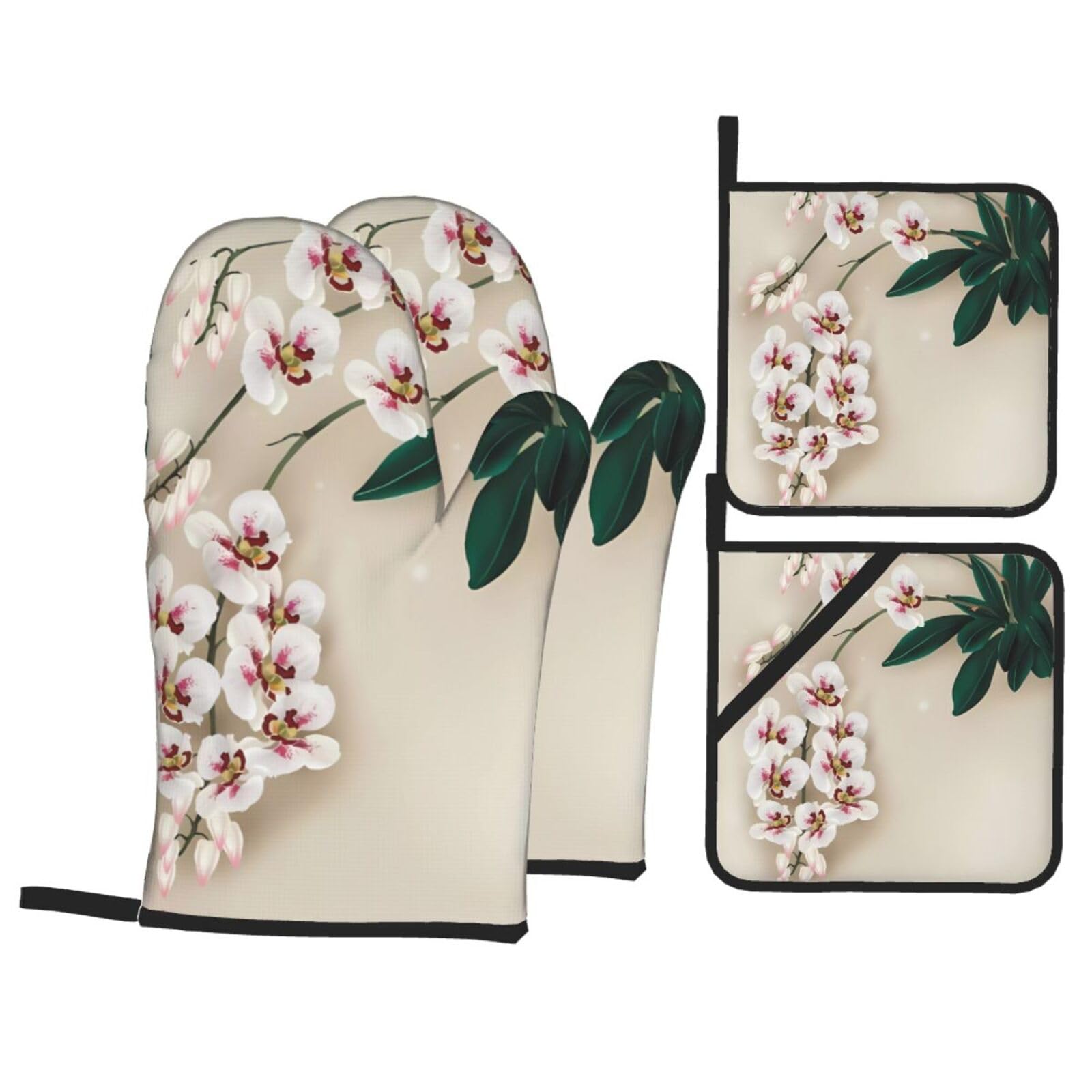 HJFCZH Bell orchid Prints Kitchen Throw Set: Durable Oven Layers with Waterproof Polyester – 4 Piece Heat Protection System
