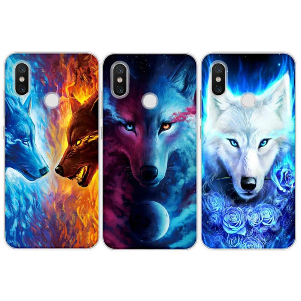 Yoedge Custodia per Samsung Galaxy M31 da 3 Pezzi,Trasparente Morbida Ultra Sottile Crystal Clear Gel Protezione Antiurto Cover, Bella Disegno, Ghiaccio e Fuoco, Lupo