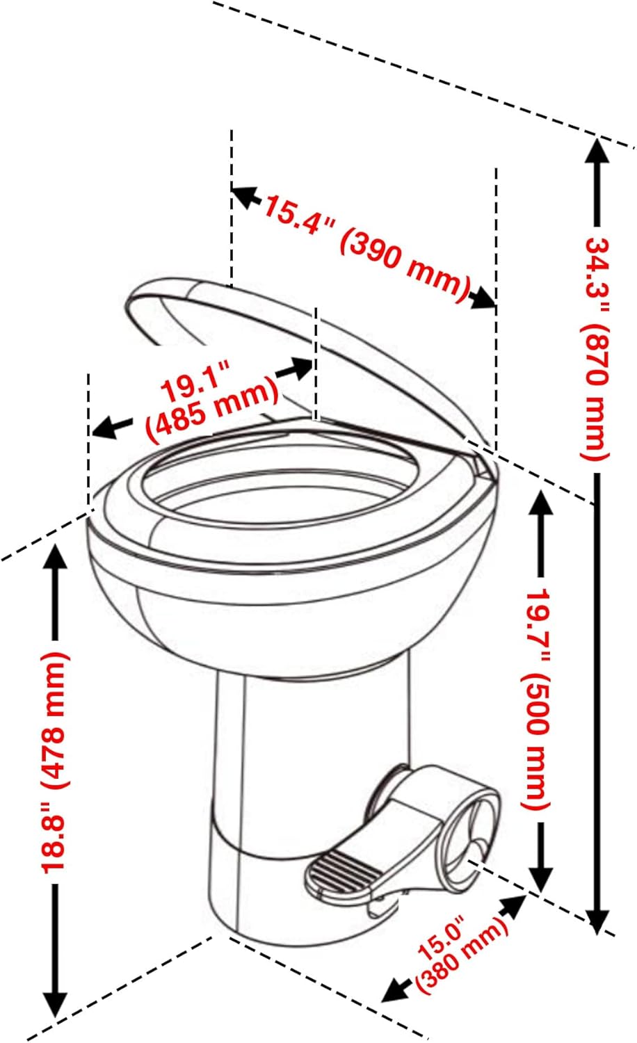 RV Toilet Gravity Flush Camper Toilet, 20" Height High Profile Travel Trailer Toilet for RV Foot Pedal, toilet for RVs, Trailers, and Outdoor Campers