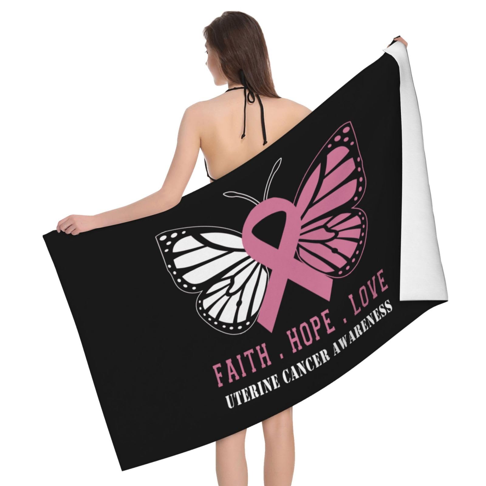 HLBSDM Microfiber Butterfly Uterine Cancer Awareness Beach Towel Quick Dry Soft Sand Free Beach Towels for Pool Swim Beach Lightweight Thin Towels