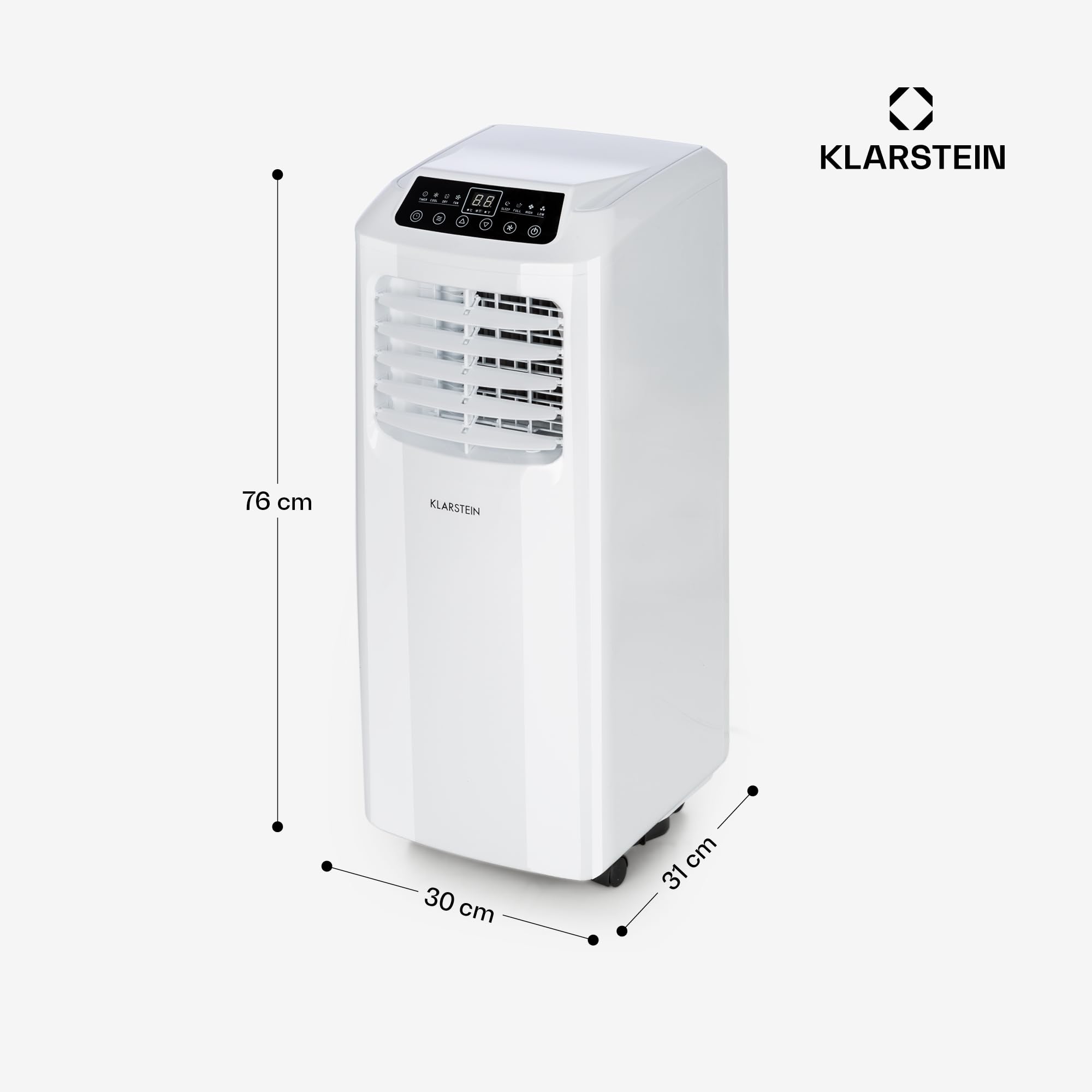 Klarstein Climatiseur Mobile Silencieux, Smart Climatiseur 3 en 1, Mode Nuit, Déshumidificateur, Ventilateur, Mini Climatisation à Faible Conso, Evacuation, Clim Portable, 7000 BTU, Climatiseurs