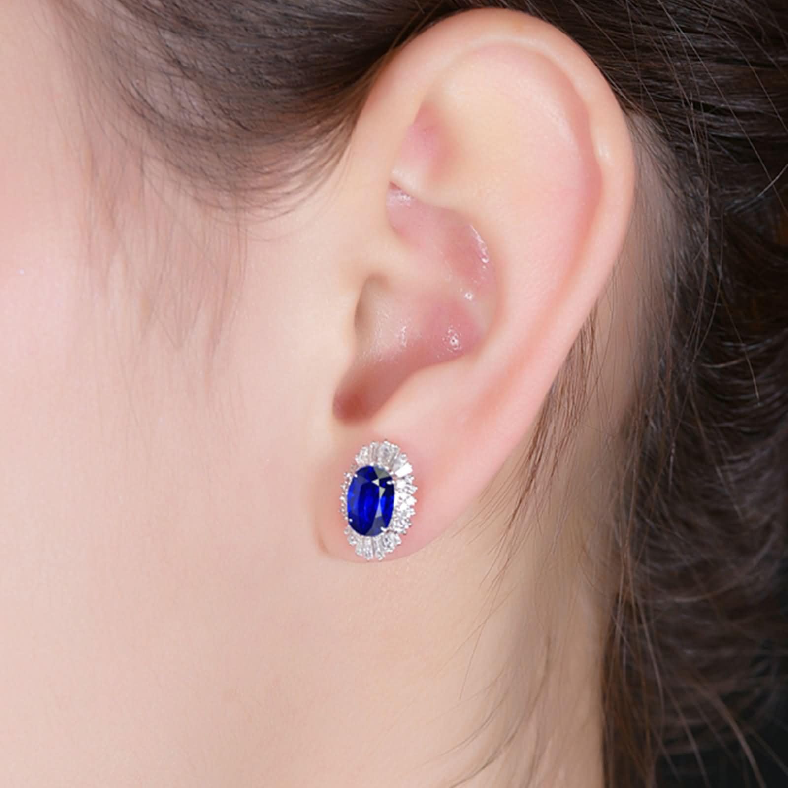 9K / 14K / 18K / 18Kt Damskie Białe Złote Kolczyki 4 Szafir Owalny 1,5 Ct, Kobiety Srebrno-Niebieskie Kolczyki