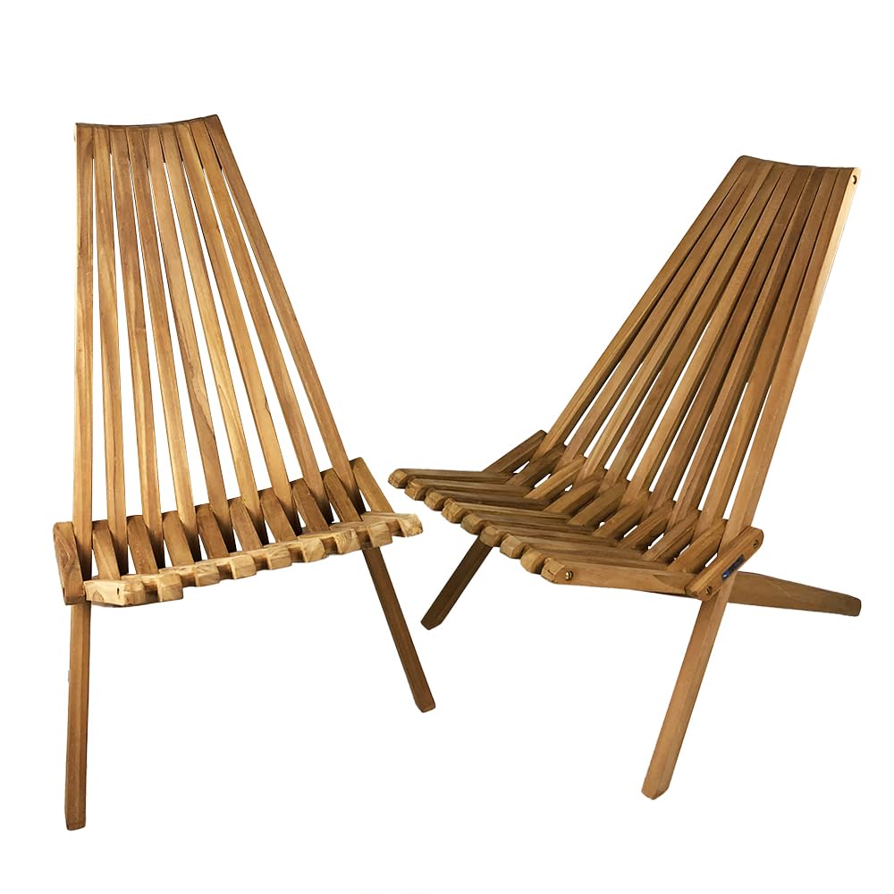 Set di 2 Sedie Pieghevoli Nicla in Legno Teak | Elegante Design a Doghe, Resistenti per Giardino, Terrazza e Balcone | Certificato FSC