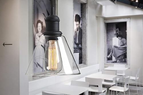 Miniatura 3 de Yosoan Lámpara colgante Edison vintage de 1 luz, mini embudo de montaje semiempotrado, pantalla de vidrio transparente acampanada para cocina, baño,