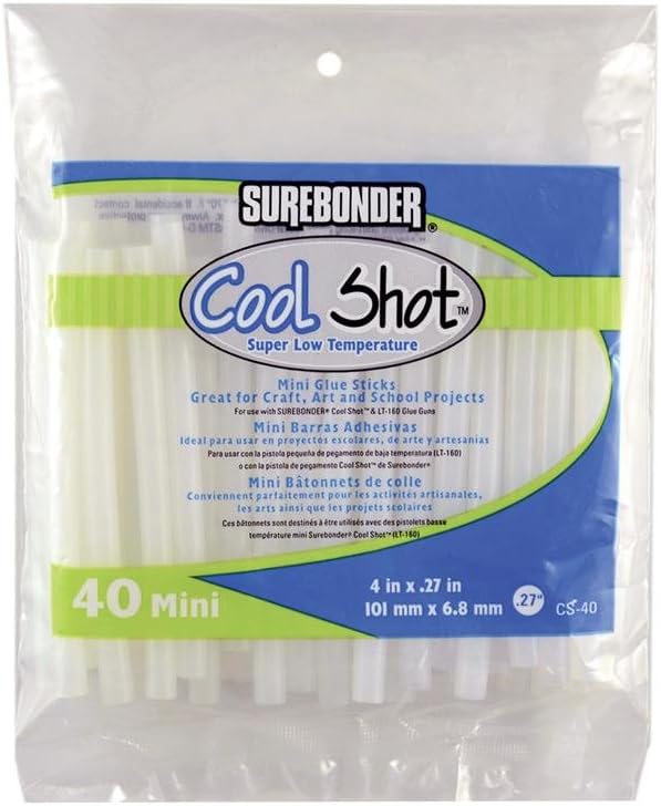 Surebonder "Cool Shot" Hot Glue Sticks for Ultra Low Temperature, Value Pack, Mini Size 4" - 40 Pack - Made in USA (CS-40)