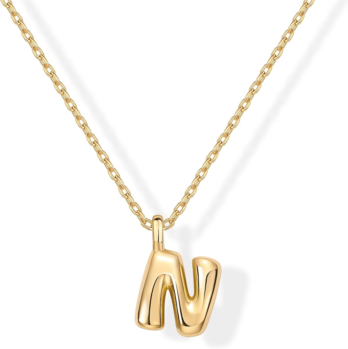 PAVOI Collar con colgante de letra inicial de burbuja gruesa y delicada chapada en oro de 14 quilates para mujer | Collar de letras del alfabeto