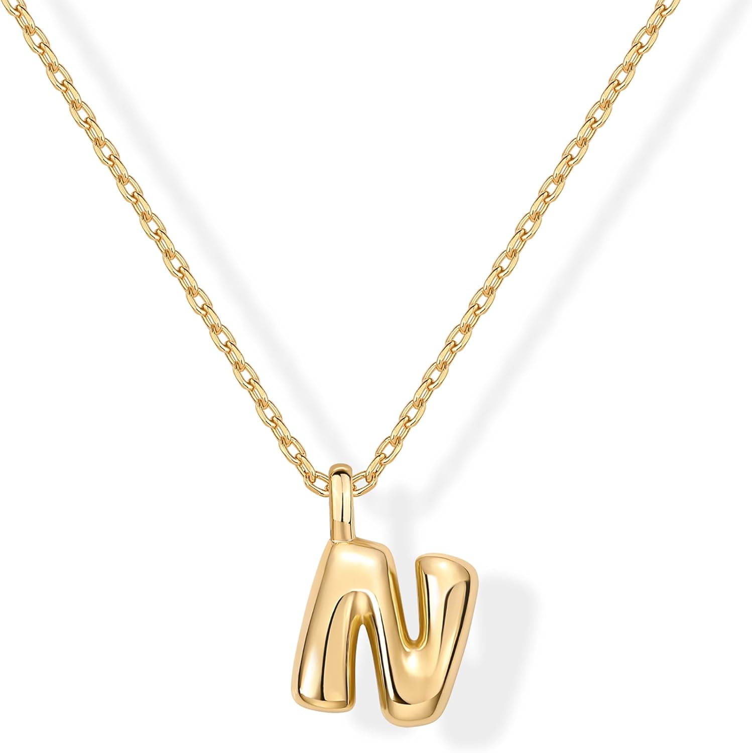 PAVOI 14K Gold Plated Dainty Chunky Bubble Initial Letter Pendant Necklace for Women | Alphabet Letter Necklace