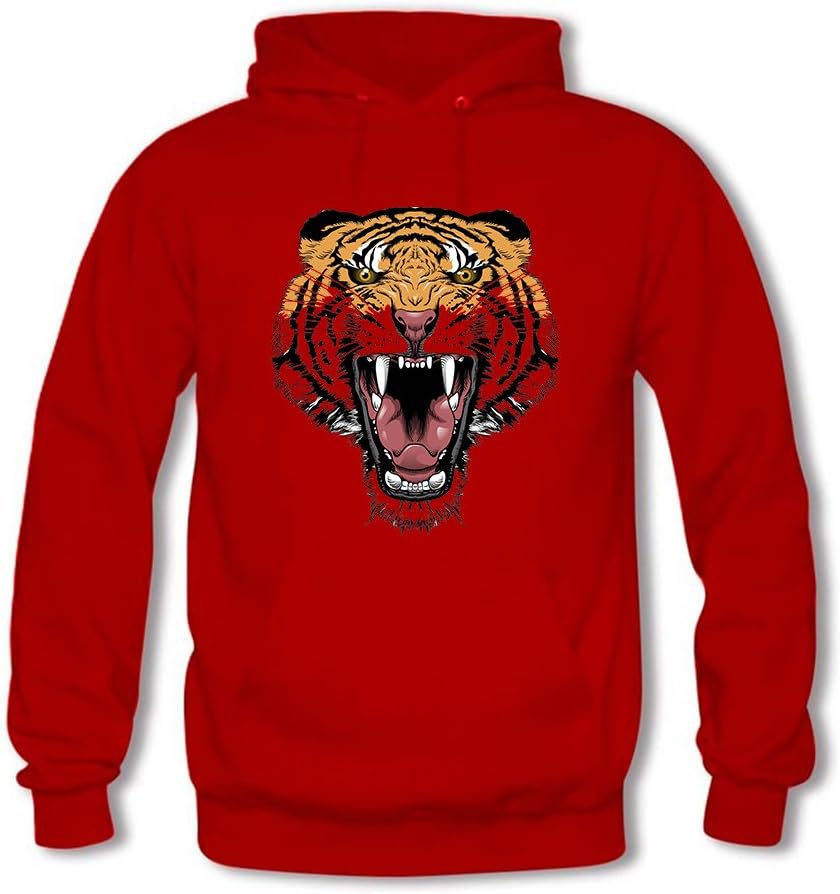 Men's Hoodies Sweater Tiger Head Printed Pullover Tops Blouse Red XXL