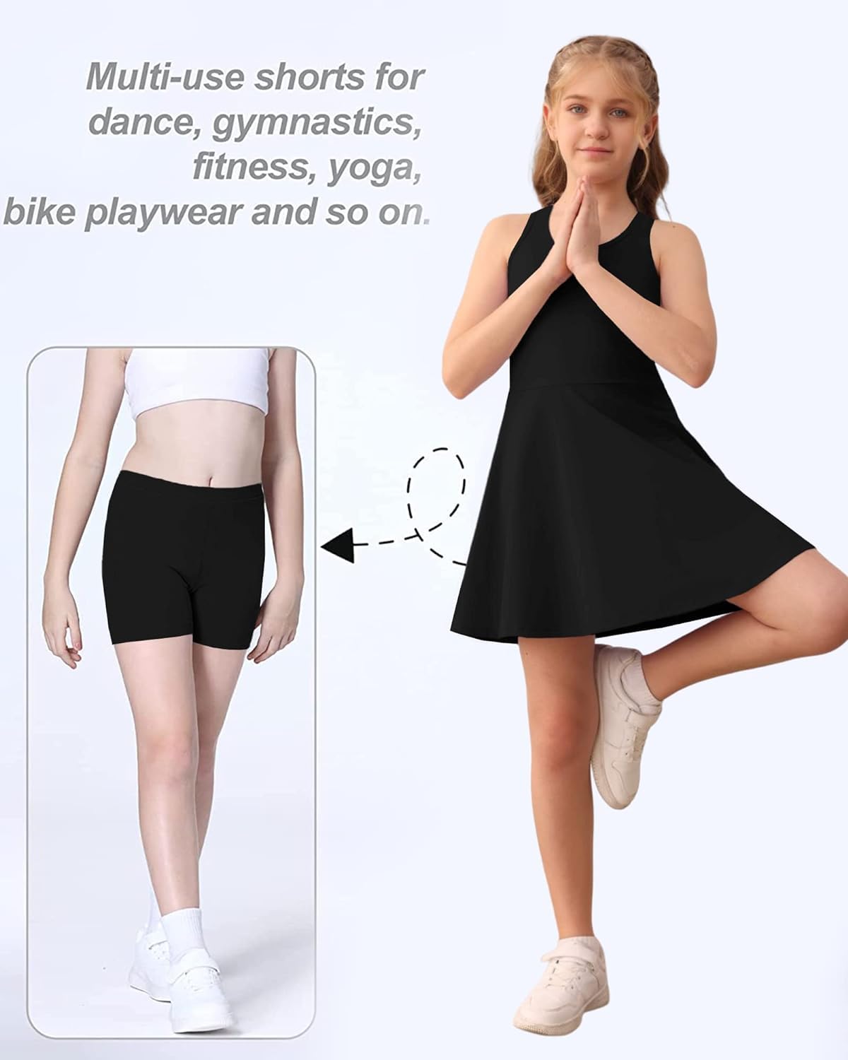 Haloumoning Vestido de tenis para niña, vestido de golf, sin mangas, espalda cruzada, ropa para niños, vestido deportivo con pantalones cortos y bolsillos
