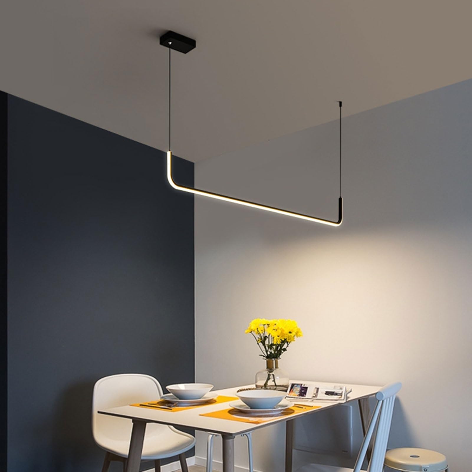 Plafoniera Lampadario lineare Lungo Striscia Lampada a Sospensione a LED Plafoniera Industriale per Tavolo da Pranzo Isola della Cucina Sala da Pranzo Bar Soggiorno Lampada a Sospensione (Colore: