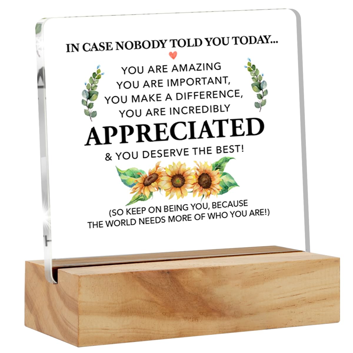 kisoyo Thank You Gifts for Women Men, Appreciation Gifts Motivational Quote in Case Nobody Told You Today Clear Acrylic Sign with Wood Stand Sunflower Table Sign Decoration