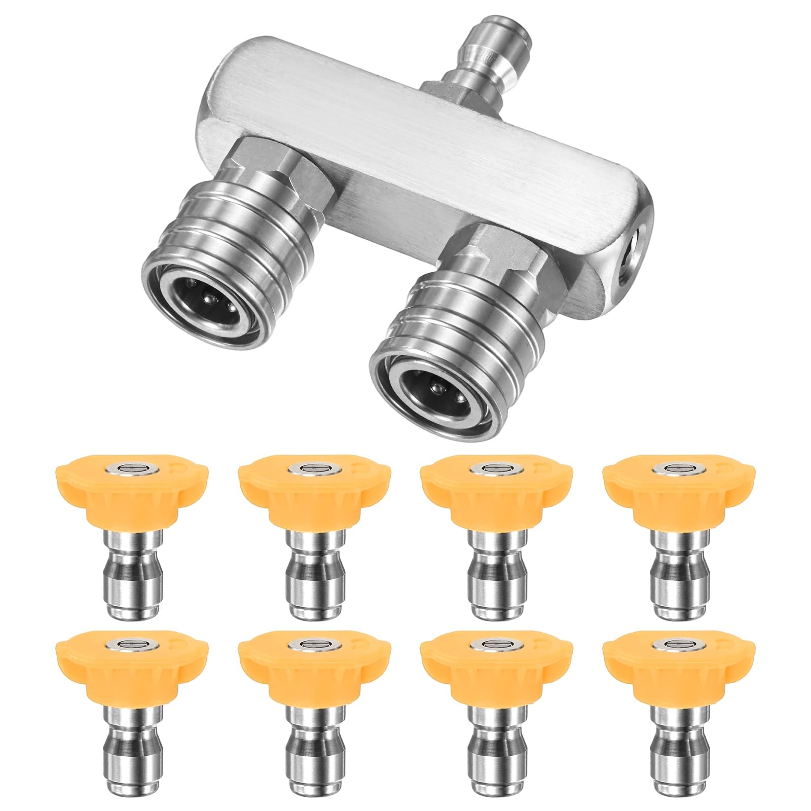 M METERXITY 9-Pack Dual Pressure Washer Tips Set, 2-in-1 Pressure Washer Nozzle with 4 Power Washer Spray Nozzles(15 Degree), 1/4" Quick Connect for Cars/Patios/Walls [Silver]