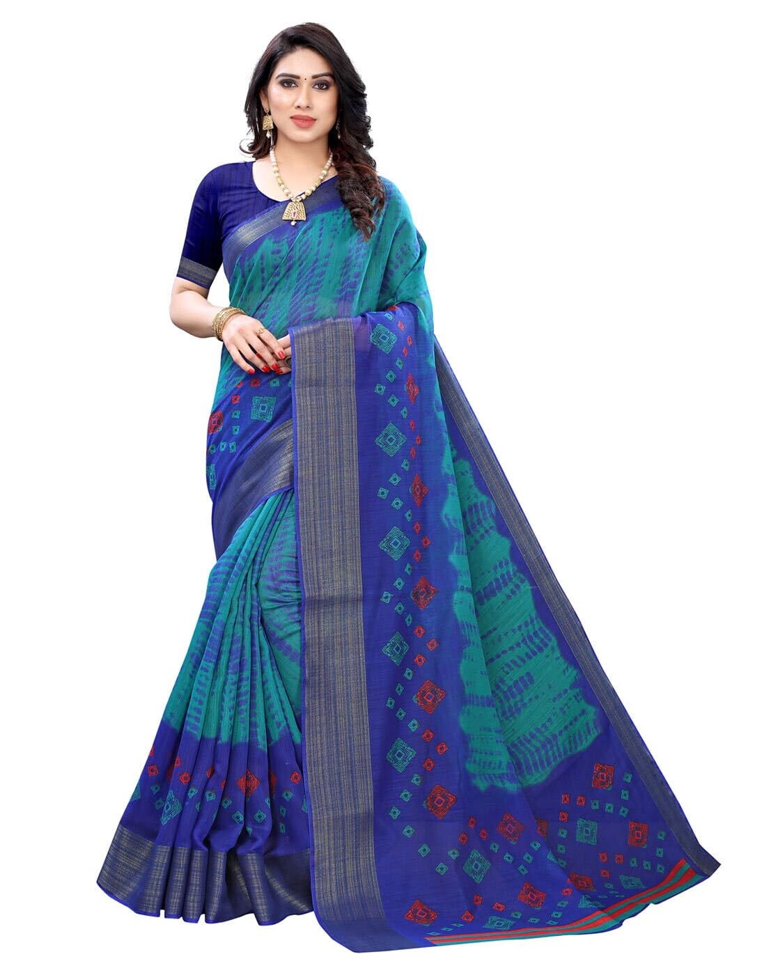 Yashika Women's Printed Trendy Georgette Green Color Saree With Blouse Material
