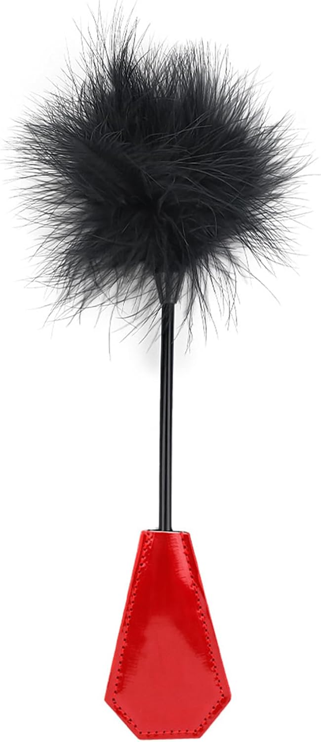 Double-Headed Erotic Feather Flapping Paddle Glossy Leather Paddle Plush Feather Role-Playing Props Couple Flirting Feather Tickler