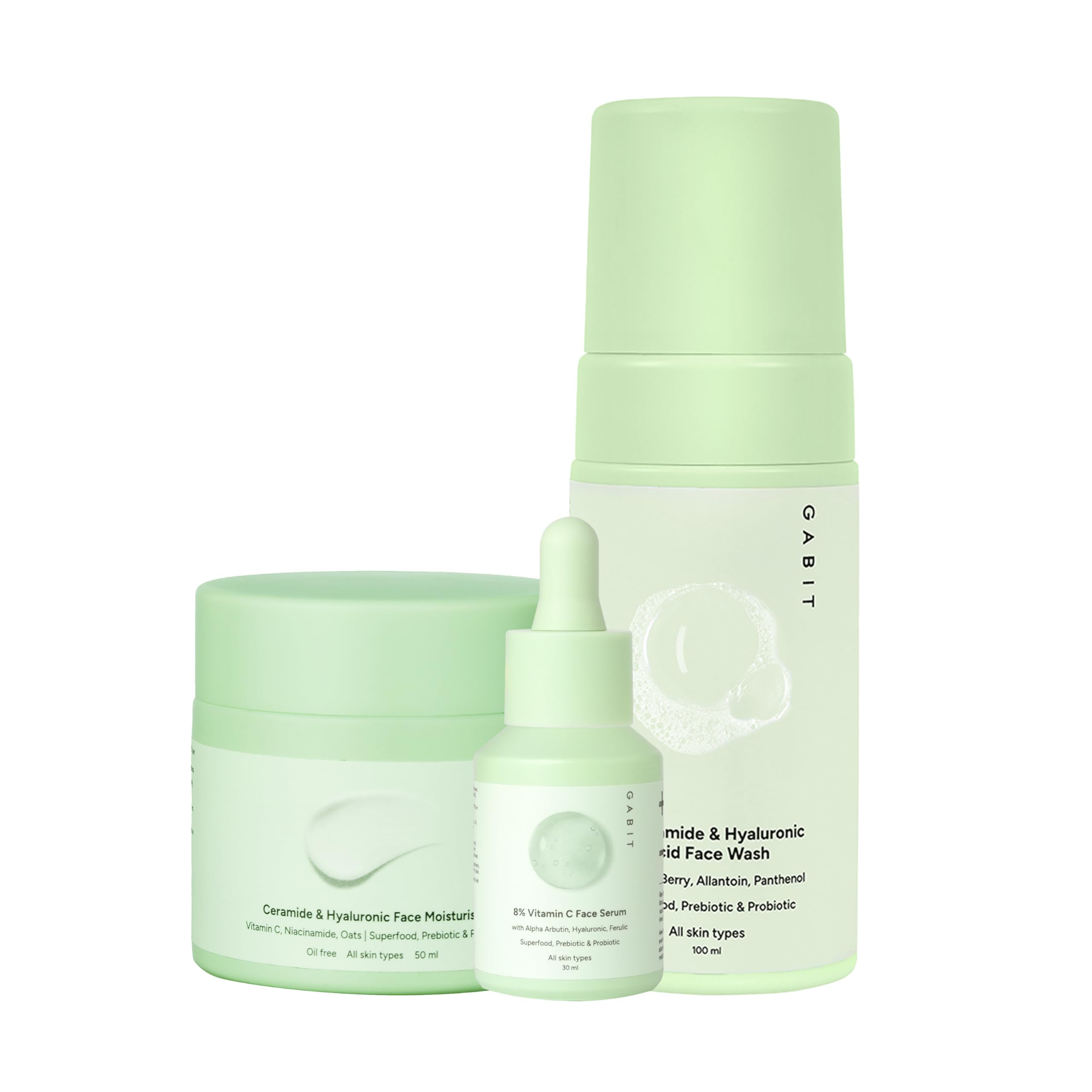 Gabit Radiance Trio | Complete Skincare Routine Combo/Kit for Women & Men with 8% Vitamin C & Alpha Arbutin Face Serum, Ceramide & Hyaluronic Moisturize, Niacinamide & Hyaluronic Face Wash | Perfect Gift for Anniversary, Birthday, Valentine, Diwali & All Occasions | Daily Skincare Routine to Boosts Glow, Reduces Pigmentation & Dark Spots | Products Suitable For All Skin Types | 180ml