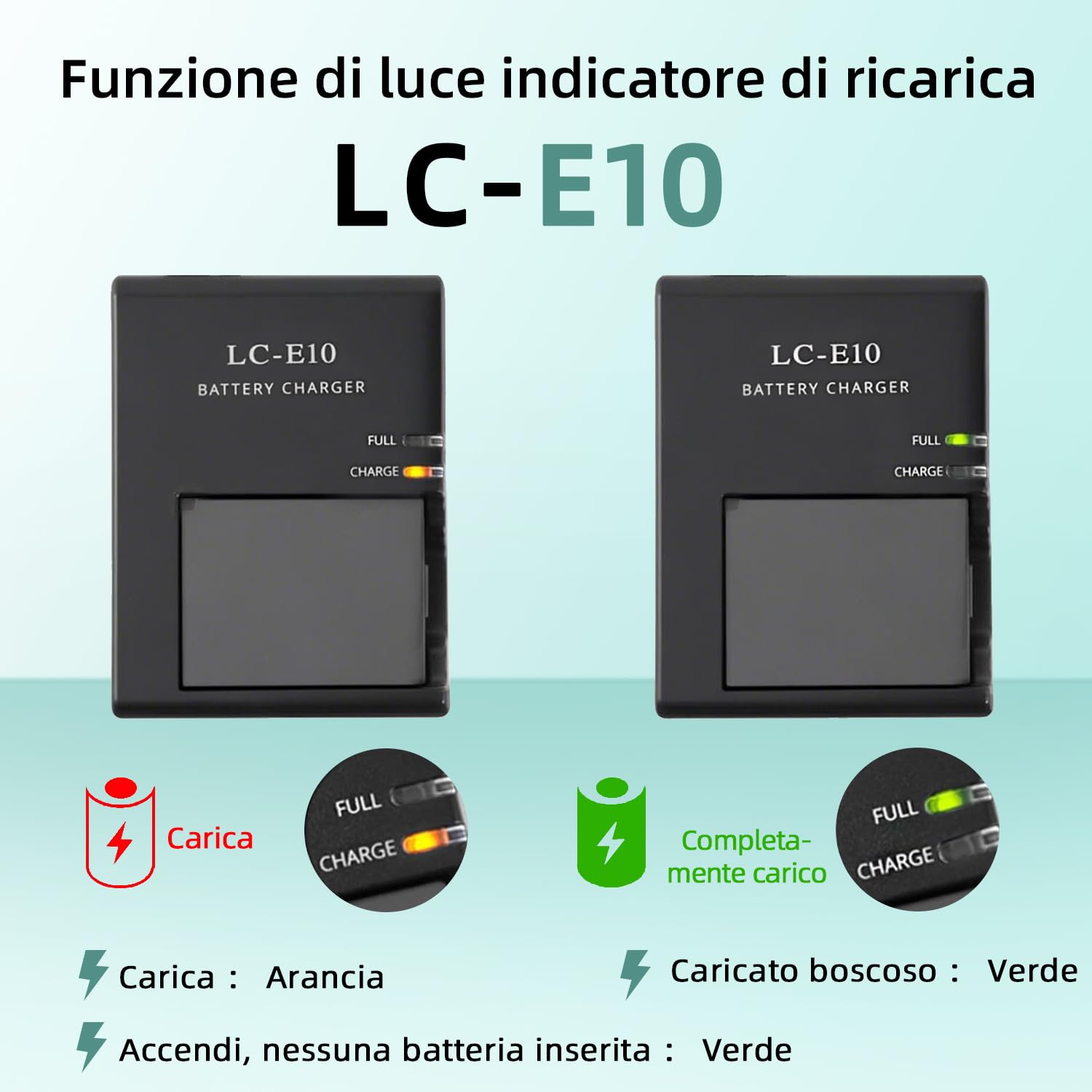 LC-E10 LC-E10C Caricabatterie per batteria per fotocamera Applies to LP-E10 batterie compatibile con Canon EOS Rebel T3 T5 T6 T7 T100 Kiss X50 X70 X80 X90 1100D 1200D 1300D 1500D 4000D fotoc