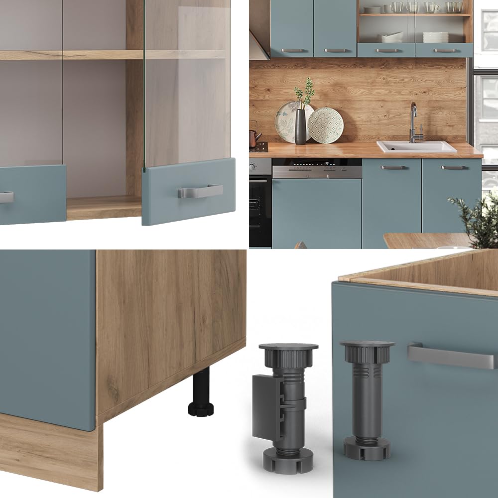 Vicco Mueble de Cocina R-Line, Roble Azul-Gris-Dorado, 300 cm, ET Roble, para disposición Flexible y ampliación con módulos adicionales