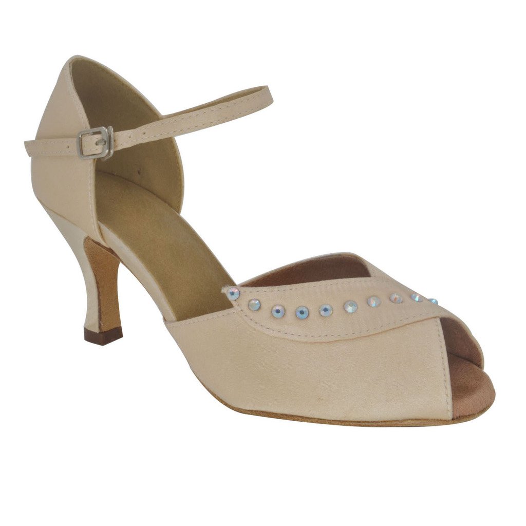 Misu Women's Peep Toe Sandals Latin Salsa Skin Colorgo Practice Ballroom Dance Shoes with 2.75" Low Heel