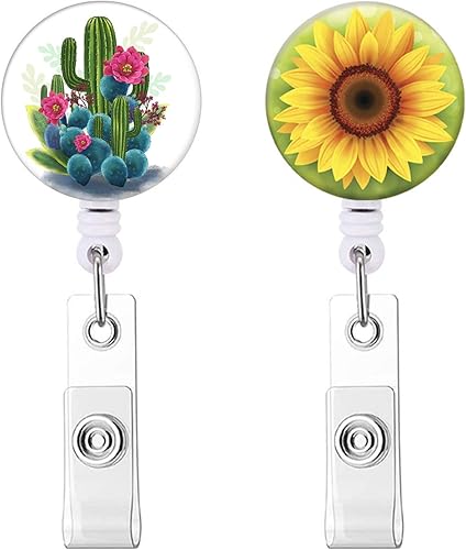 Portainsignia retráctil, lindo carrete con insignia para enfermera, tarjetero de identificación con clip, 2 unidades, cactus y girasol