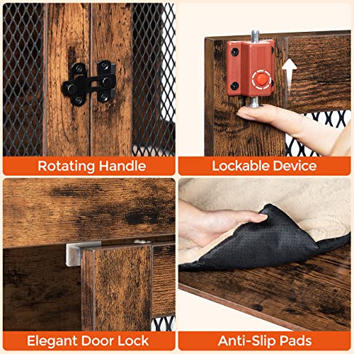 Mahancris Dog Crate Furniture, Wooden Dog Crate With Cushion, Mesh Dog Kennels With Double Doors, Indoor Decorative Dog House, Side End Table, For Small Medium Dogs, Rustic Brown And Black Dchr0601Z1 #TOP5