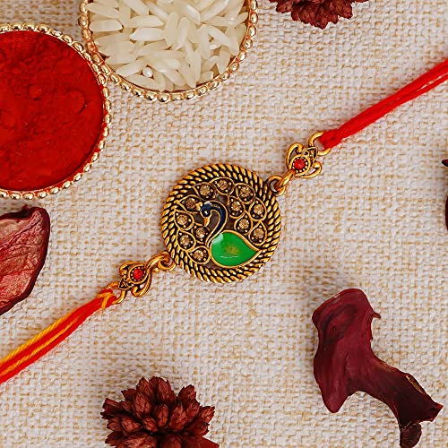 Image of eCraftIndia Golden Designer Bro Kids Rakhi with Roli Chawal Pack | Raksha Bandhan Rakhi