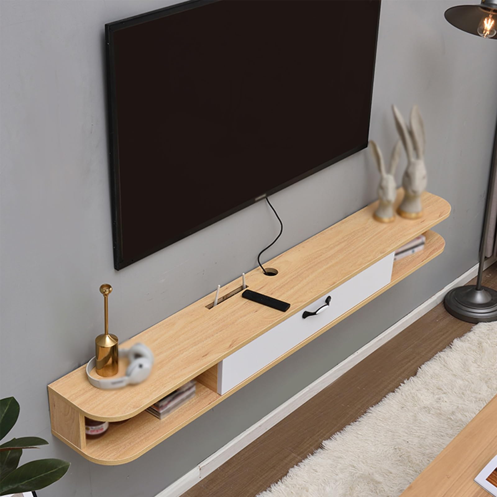 Nowoczesna wisząca podstawka pod telewizor, montowana na ścianie, wisząca podstawka pod telewizor, montowana na ścianie, unosząca się jednostka TV z drzwiami składanymi, konsola medialna, pływająca