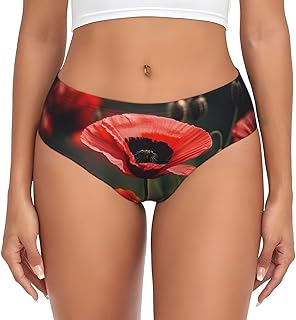 Ropa interior de cintura alta con estampado de flores de amapola roja para mujer, ropa interior suave, súper elástica, bragas de cobertura completa