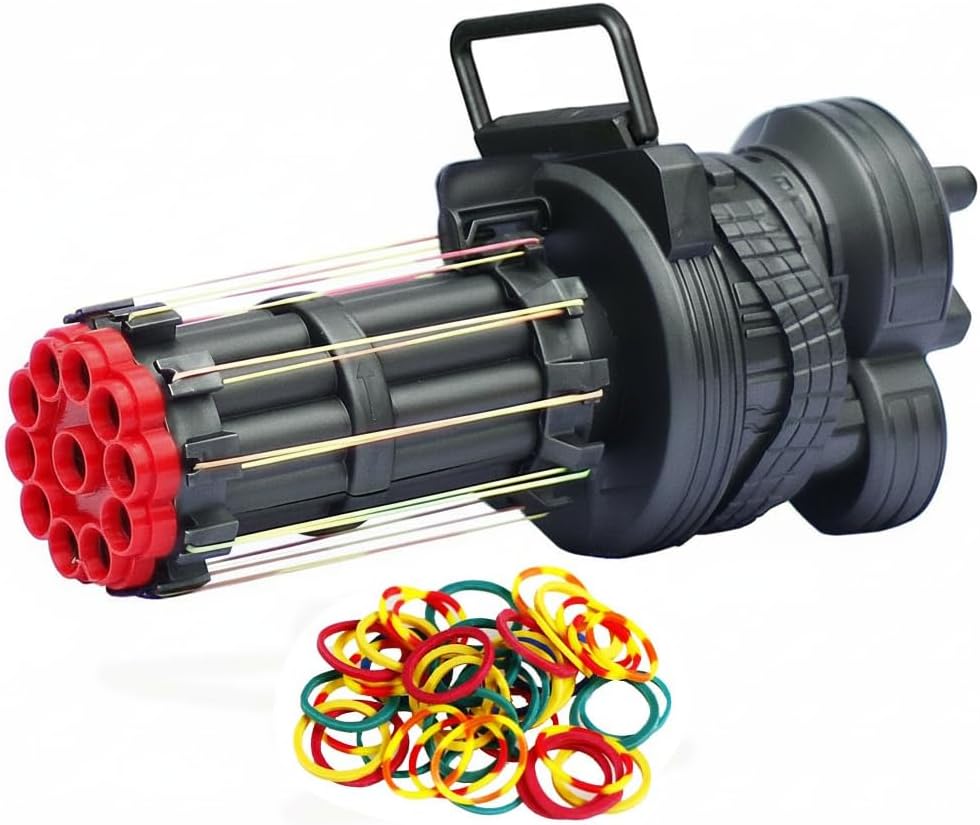 zonzxcv Gatling Rubber Band Gun Crank The Handwheel with 10 Rounds in Semi Automatic Fire Succession Gatling Machine Gun for Indoor Outdoor Games and Pretend Play