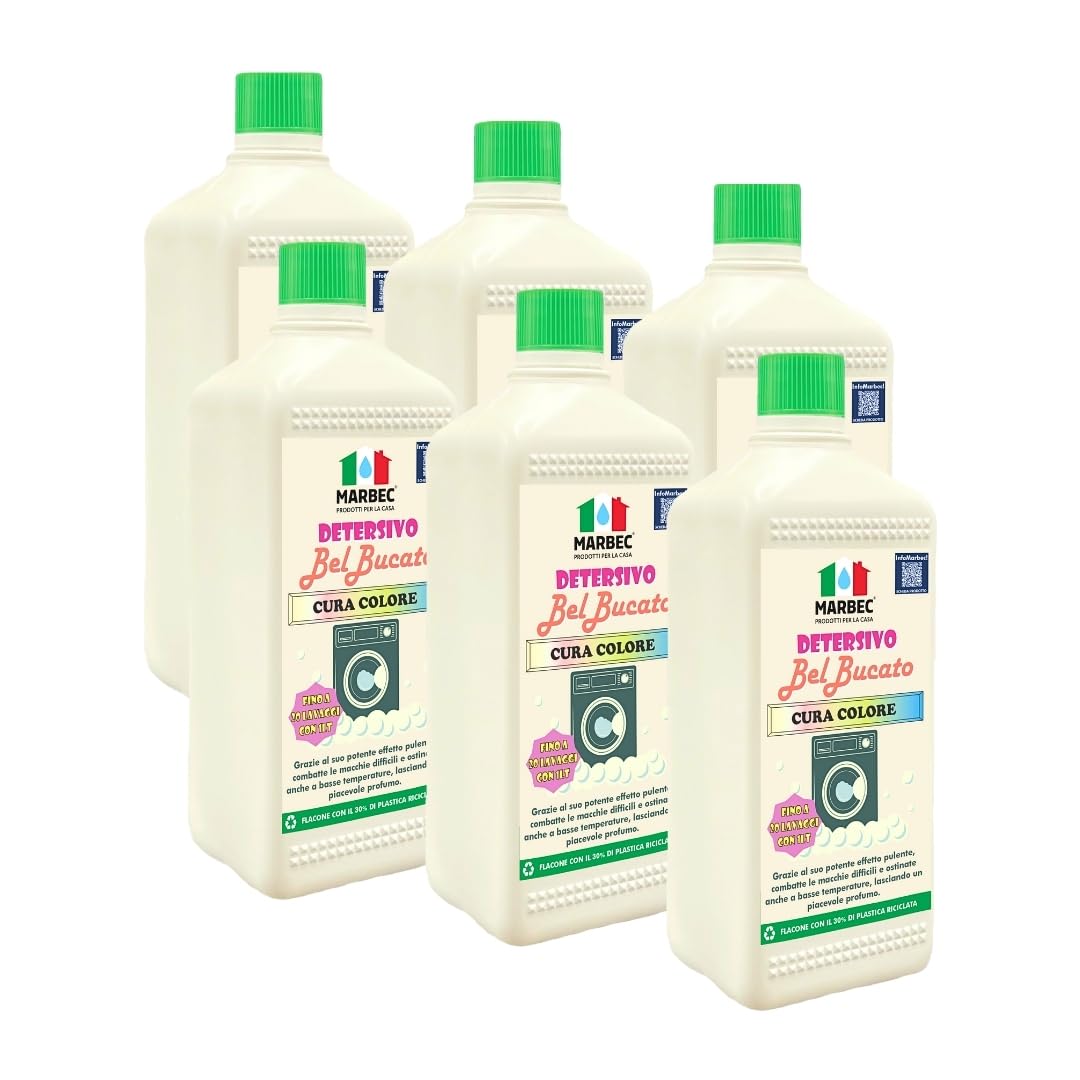 MARBEC DETERSIVO BelBucato CuraColore 1LTx6PZ Detersivo liquido concentrato per bucato a mano e in lavatrice. Si prende cura dei tuoi capi colorati