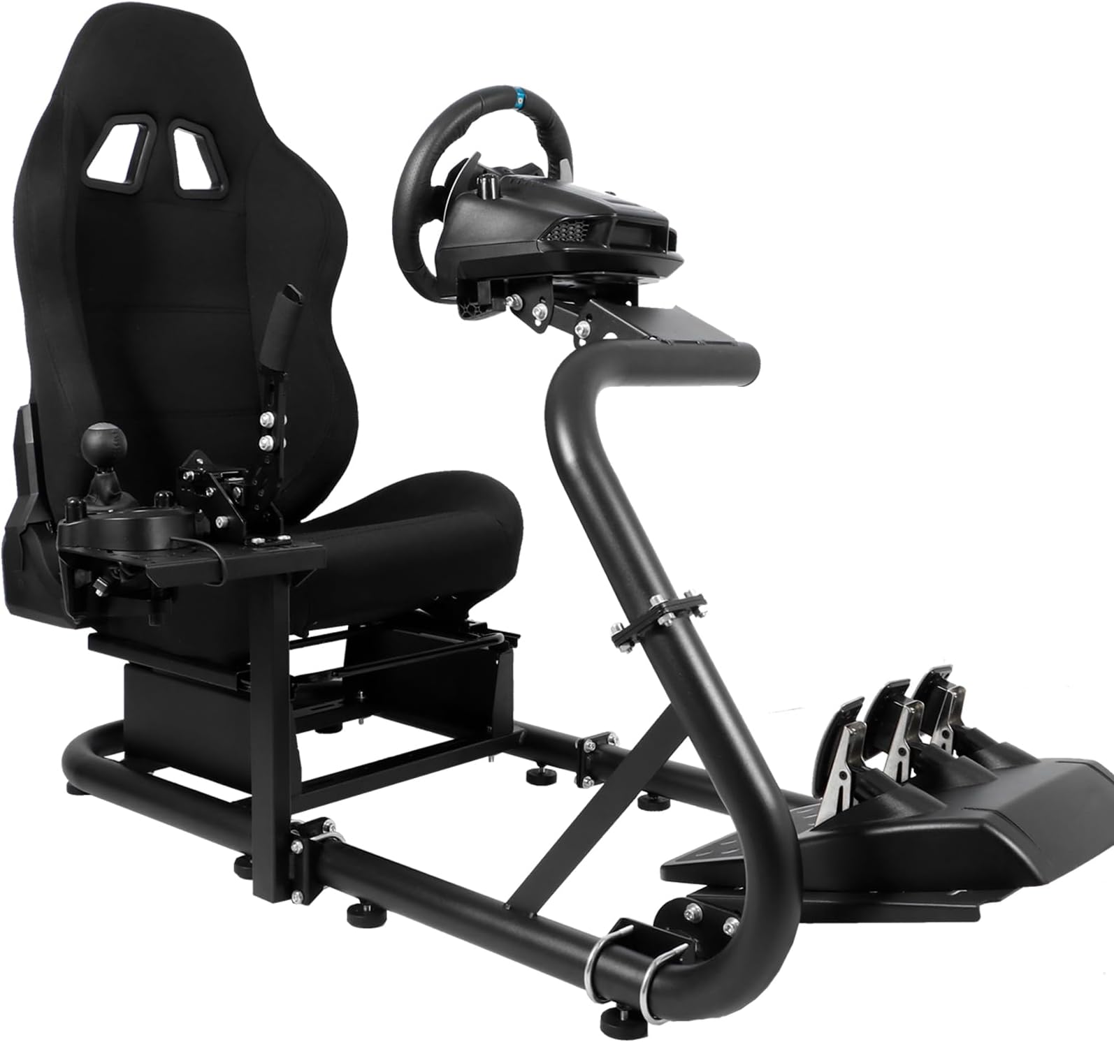 Marada Racing Sim Cockpit with Black Seat Fit for Logitech G29, for Thrustmaster, for Fanatec, for PXN, Adjustable Gaming Simulator Stand, Wheel,Pedal & Shifter Not Include