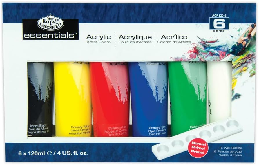 Royal & Langnickel Artist Tube Paint with Bonus Brushes, 120ml, 6-Pack