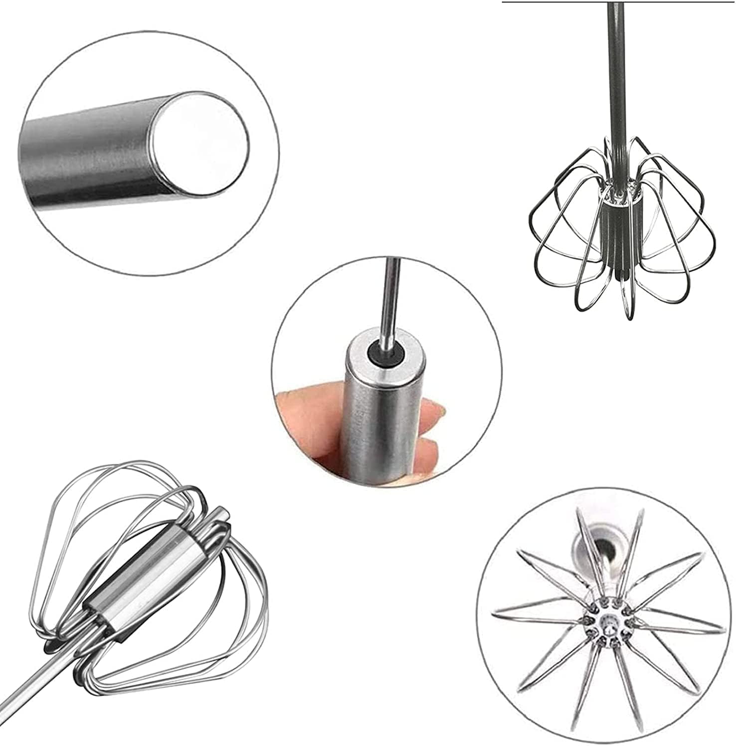 2 Pack Semi-Automatic Egg Whisk Beater, 10in &12in Whisk, Stainless Steel Mini Hand Whisk, Hand Push Egg Beater - Image 3